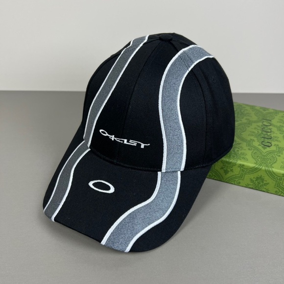 Oakley Black Cap with Gray and White Stripes